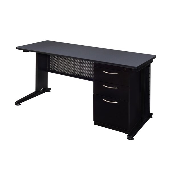 Fusion Fusion Single Pedestal Desks, 30 D X 29 H, 72 W X Wood, Metal MSP7230GY - main